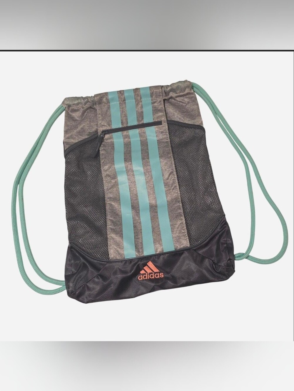 Adidas Gray and Teal Stripe Drawstring Bag - Picture 1 of 2